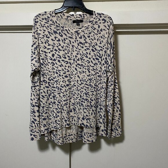 Kelly Renee long sleeve animal print tunic w/unfinished edges, size L - Picture 1 of 13